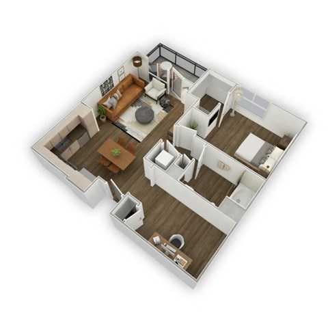 Floor plan for 1 bed, 1 bath, 861 sqft